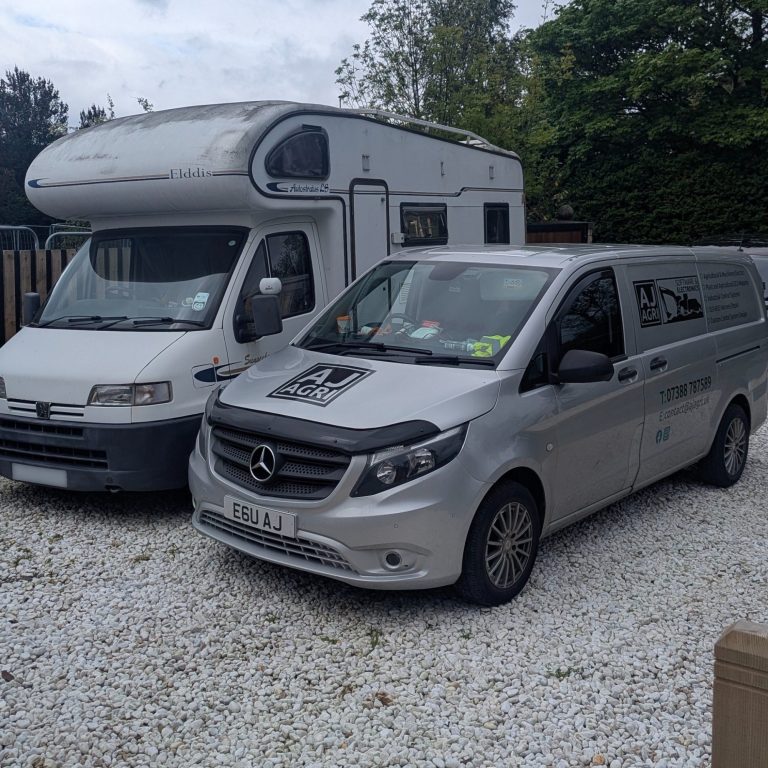 AJ AGRI mobile diagnostic van on-site in Fife, repairing a Peugeot Boxer campervan non-start fault.